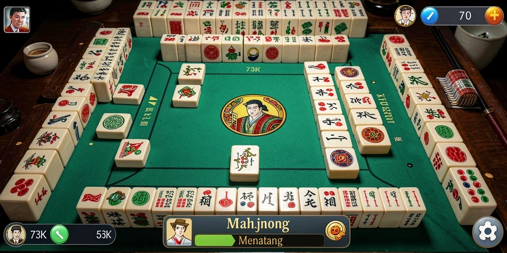 Screenshot gameplay 73K menampilkan keseruan permainan Mahjong.