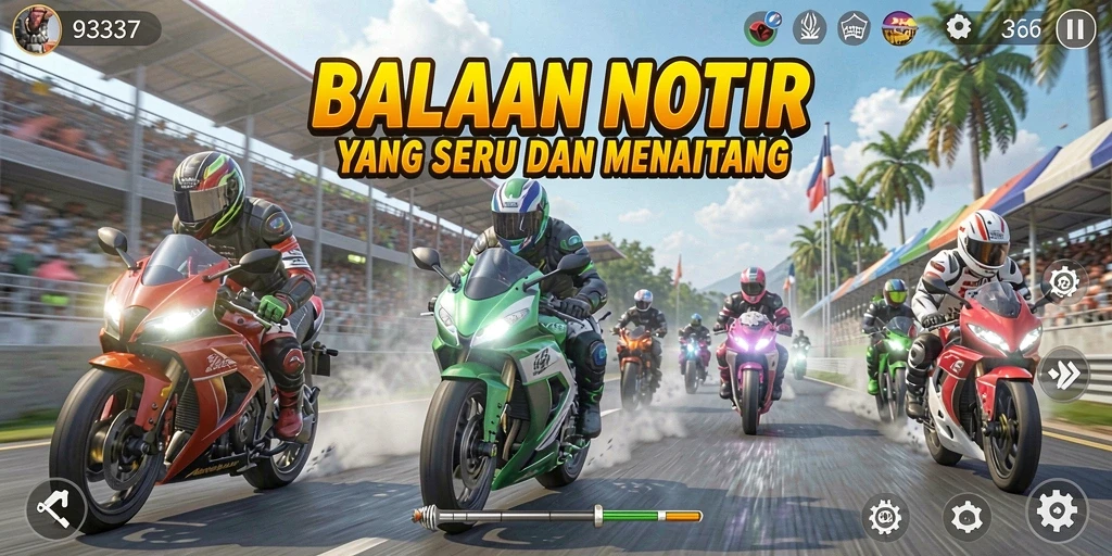 Gameplay seru dalam balapan motor di 93337.