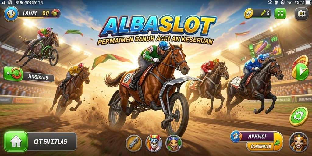 Tampilan gameplay ALBASLOT yang mendebarkan saat balapan.