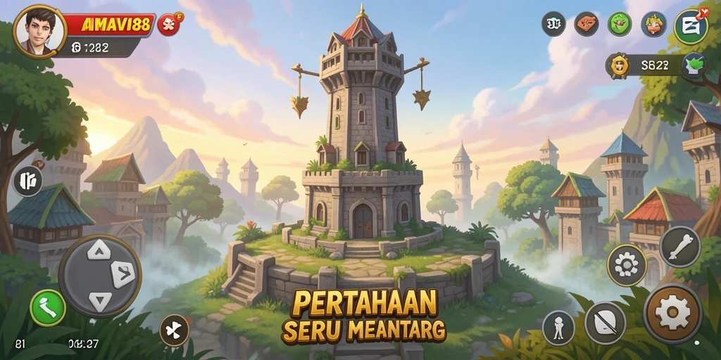 Tampilan gameplay mendebarkan dalam game Tower Defense AMAVI88.