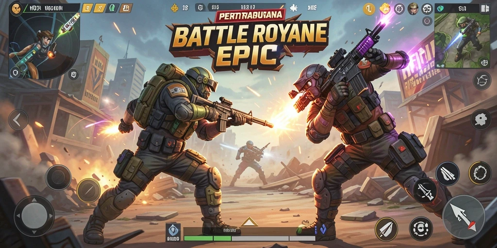 Screenshot H03 menunjukkan aksi intens pemain dalam pertempuran Battle Royale.