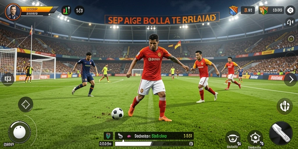 Screenshot gameplay IDRRP menampilkan aksi seru di lapangan sepak bola.
