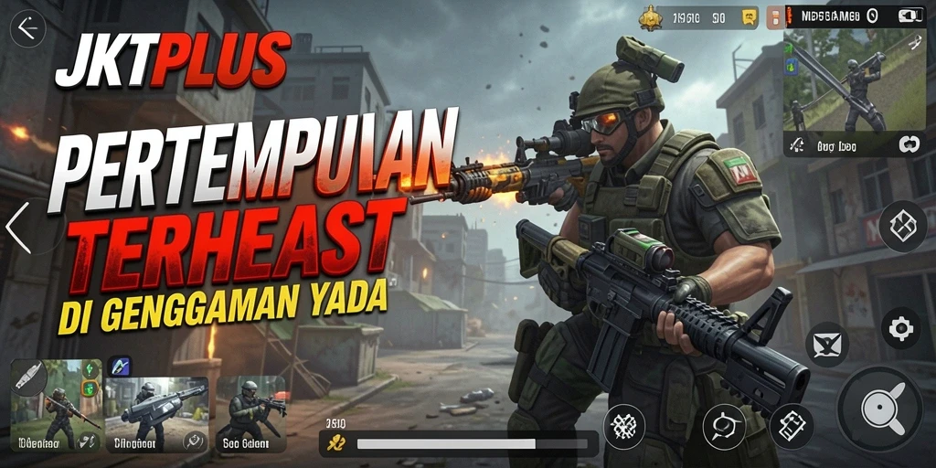 Screenshot menampilkan aksi seru gameplay JKTPLUS dalam pertempuran FPS.