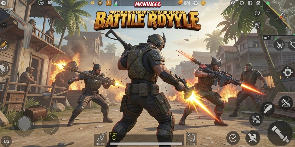 Gameplay seru MKWIN666 di tengah pertempuran Battle Royale.