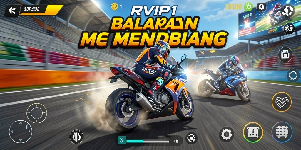 Screenshot RVIP1 menampilkan aksi balap motor yang mendebarkan.