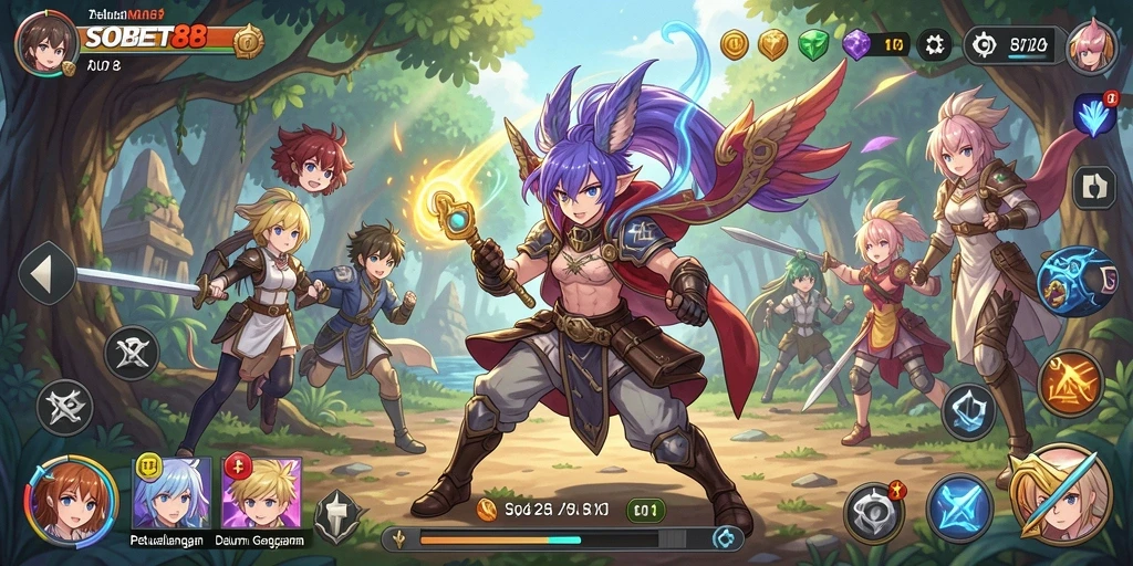 Tampilan gameplay SOBET88 yang penuh warna dan dinamis.