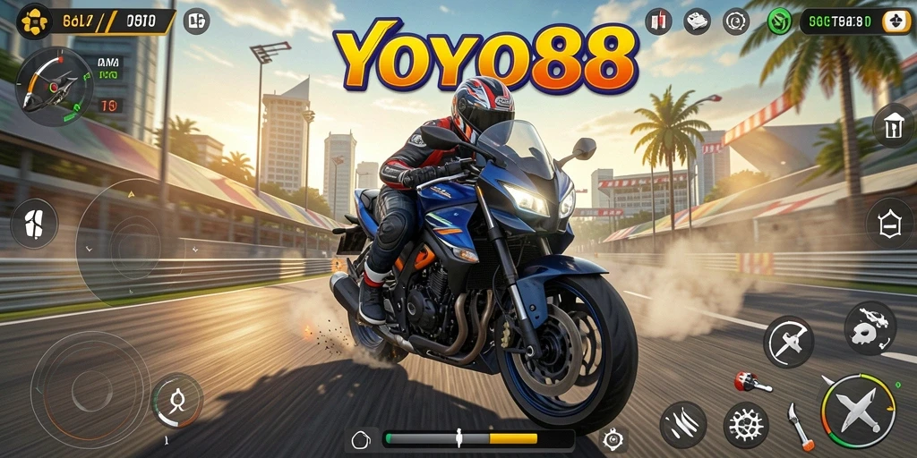 Tampilan gameplay balapan motor yang mendebarkan di YOYO88.